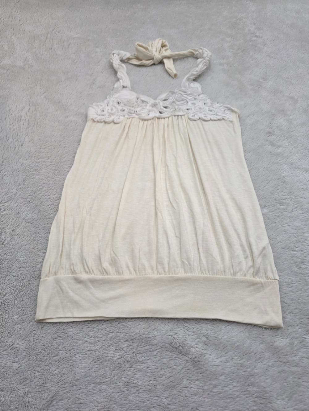 Pretty Good Cream Halter Top with Delicate Lace Detail